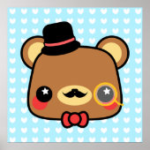 Adortable Cartoon Kawaii Bear Mustache Poster (Vorne)