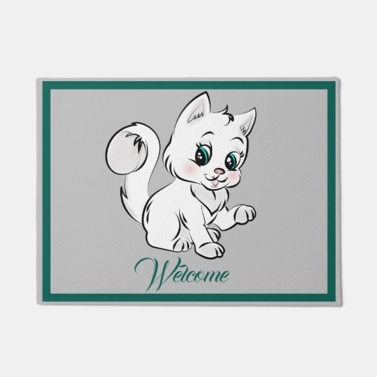 Adortable Cartoon Kitten Cat Personalize Willkomme Fußmatte (Vorderseite)