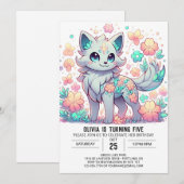 Adortable Cartoon Wolf Digital Geburtstag Einladung (Vorne/Hinten)