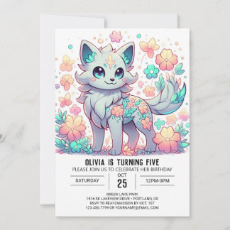 Adortable Cartoon Wolf Digital Geburtstag Einladung