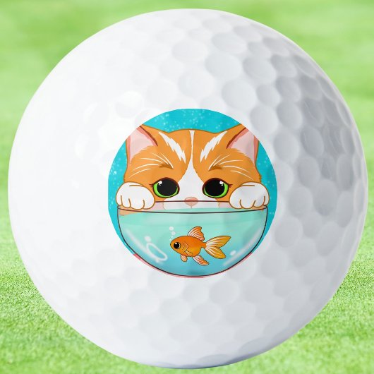Adortable Cat Blick in Goldfish Bowl Golfball
