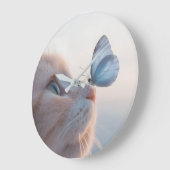 Adortable Cat & Blue Butterfly Große Wanduhr (Winkel)