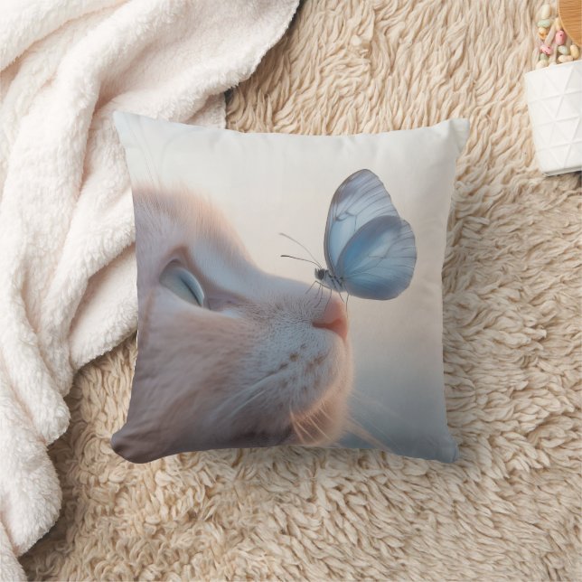 Adortable Cat & Blue Butterfly Kissen (Decke)