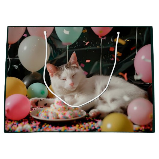 Adortable Cat Geburtstagsfeier Design Große Geschenktüte (Vorderseite)