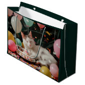 Adortable Cat Geburtstagsfeier Design Große Geschenktüte (Vorderseite Schrägansicht)