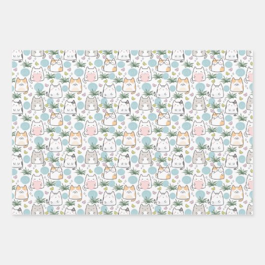 Adortable Cat Liebe Blue Themed Geschenkpapier Set (Vorderseite 3)