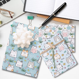 Adortable Cat Liebe Blue Themed Geschenkpapier Set