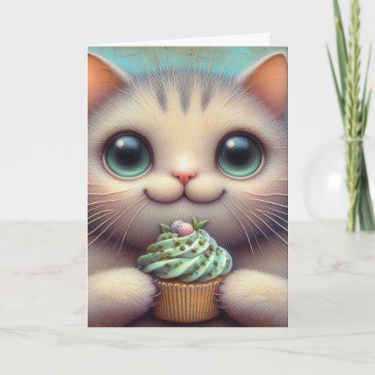 Adortable Cat mit Catnip Cupcake Jeden Anlässen Karte (Vorderseite)