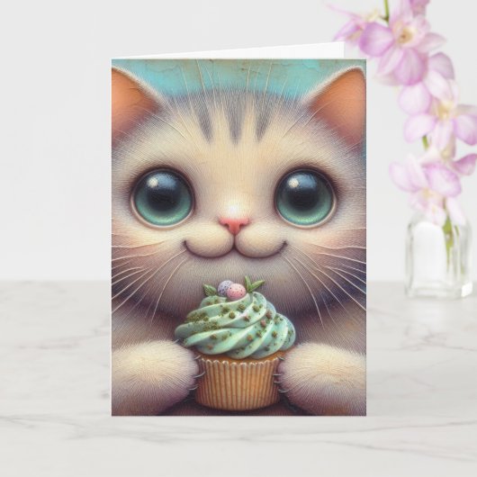 Adortable Cat mit Catnip Cupcake Jeden Anlässen Karte (Orchidee)