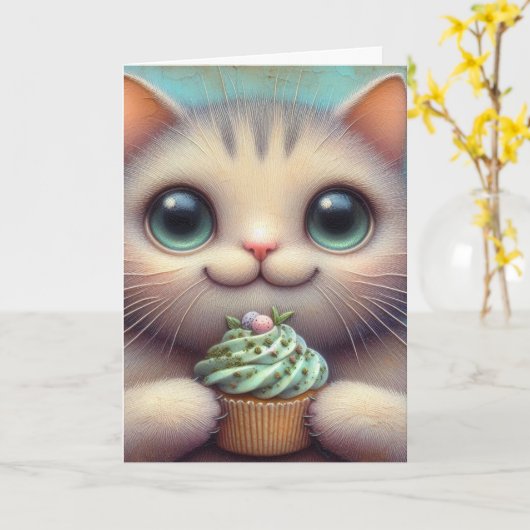 Adortable Cat mit Catnip Cupcake Jeden Anlässen Karte (Gelbe Blume)