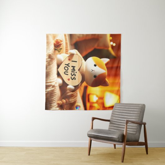 Adortable Cat Plush mit herzlicher Botschaft Wandteppich (Beispiel (Horizontal))