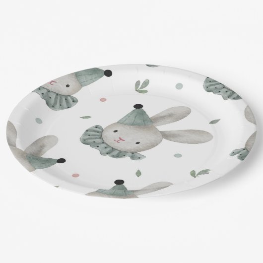 Adortable Chic Bunny Rabbit Rustikal Pappteller (Schrägansicht)