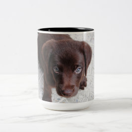 Adortable Chocolate Labrador Retriever Welpe Zweifarbige Tasse