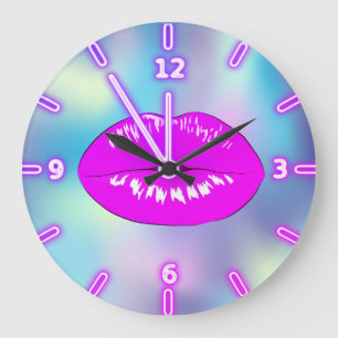 Adortable Cool Trendy Ombre Holographische Lippen Große Wanduhr