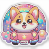 Adortable Corgi in rosa Rainbow und Glitzern Aufkleber (Vorderseite)