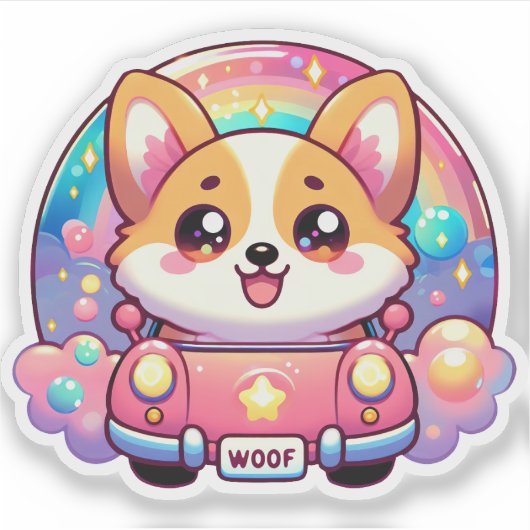 Adortable Corgi in rosa Rainbow und Glitzern Aufkleber (Vorderseite)