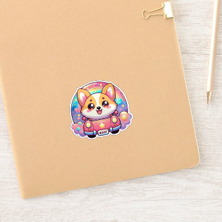 Adortable Corgi in rosa Rainbow und Glitzern Aufkleber