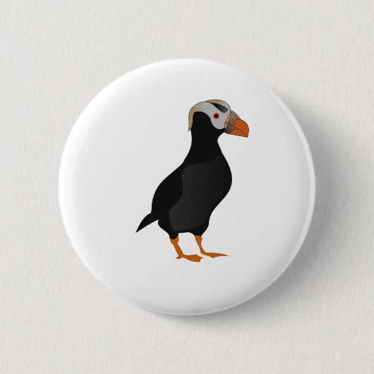 Adortable Creste Puffin Stehender Cartoon Button (Vorderseite)