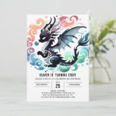Adortable Dragon Birthday Digital Einladung (Stehend Vorderseite)