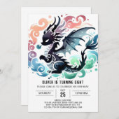 Adortable Dragon Birthday Digital Einladung (Vorne/Hinten)