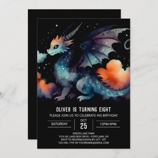 Adortable Dragon Birthday Digital Einladung (Vorne/Hinten)