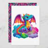 Adortable Dragon farbenfroh blaugrünes Rosa Lila Einladung (Vorne/Hinten)