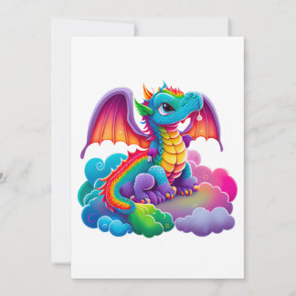 Adortable Dragon farbenfroh blaugrünes Rosa Lila Einladung