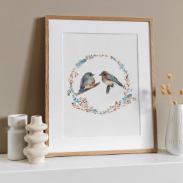 Adortable Eastern Bluebird Couple Art Print Poster