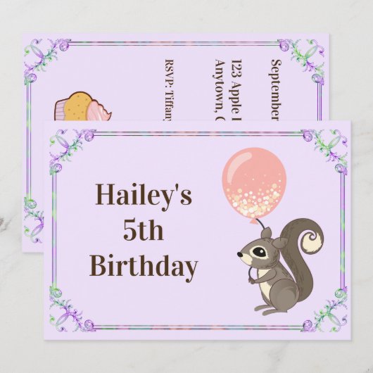 Adortable Eichhörnchen zum Geburtstag einladen Einladung (Vorne/Hinten)