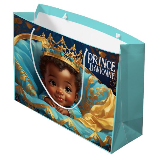 Adortable Ethnic Säugling Prince Royal Baby Dusche Große Geschenktüte (Rückseite Schrägansicht)