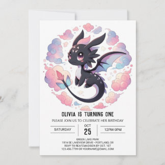 Adortable Fantasy Dragon 1. Geburtstag Einladung