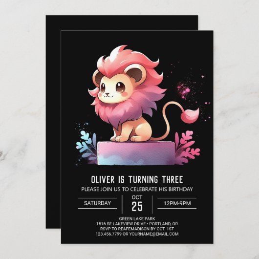 Adortable Fantasy Lion Birthday Einladung (Vorne/Hinten)