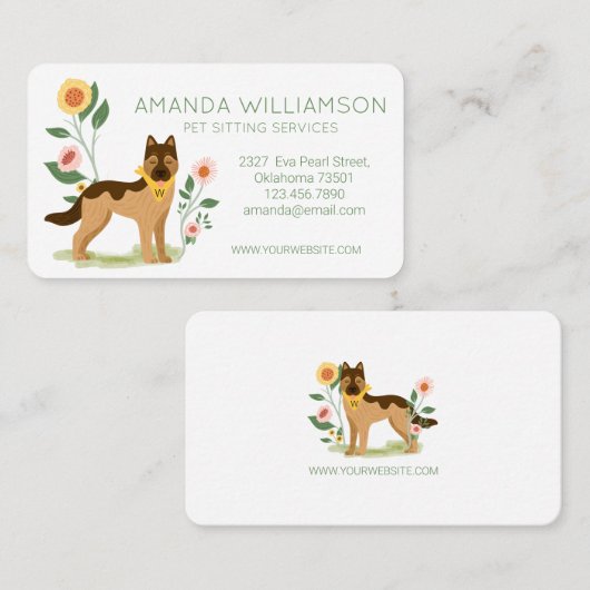 Adortable floral German Shepard Pet Care Services Visitenkarte (Vorne/Hinten)