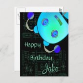 Adortable Flüchtige Blick Ein Boo Blue Roboter Geb Postkarte (Vorne/Hinten)