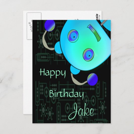 Adortable Flüchtige Blick Ein Boo Blue Roboter Geb Postkarte (Vorne/Hinten)