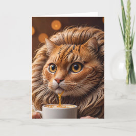Adortable Funny Cat Holds Coffee Tasse Karte