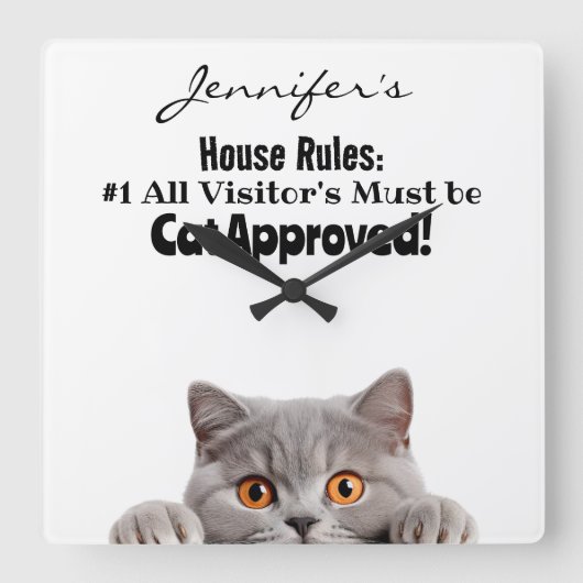 Adortable Funny Cat Wall Clock Quadratische Wanduhr (Vorderseite)