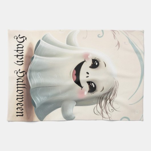 Adortable Ghosting Friend Halloween Design Geschirrtuch (Horizontal)
