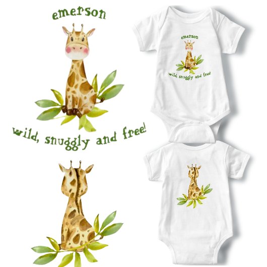 Adortable Giraffe Jungle Safari Front und Back Vie Baby Strampler