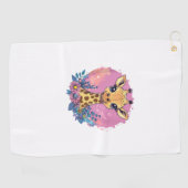 Adortable Giraffe umgeben von Blume _2 Golfhandtuch (Horizontal)