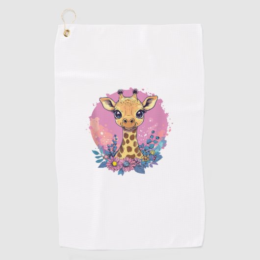 Adortable Giraffe umgeben von Blume _2 Golfhandtuch (Vorderseite)