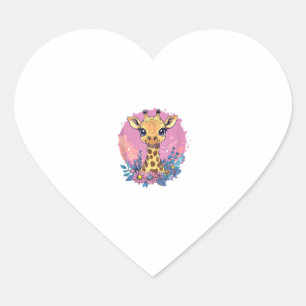 Adortable Giraffe umgeben von Blume _2 Herz-Aufkleber