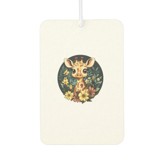 Adortable Giraffe umgeben von Blume _4 Autolufterfrischer (Vorderseite)