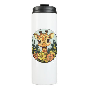 Adortable Giraffe umgeben von Blume _5 Thermosbecher