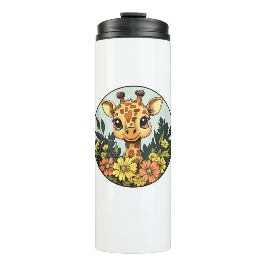 Adortable Giraffe umgeben von Blume _5 Thermosbecher (Vorderseite)