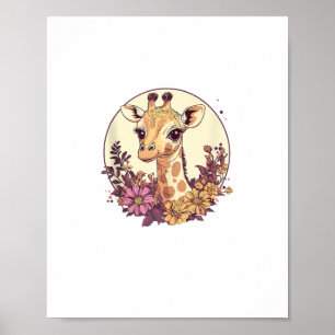 Adortable Giraffe umgeben von Blume _7 Poster
