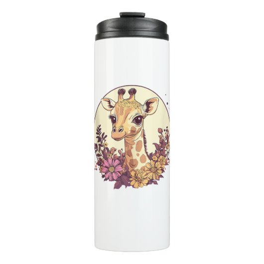Adortable Giraffe umgeben von Blume _7 Thermosbecher (Vorderseite)