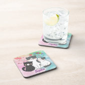 Adortable graue Katzen Meow Liebe Personalisiert Getränkeuntersetzer (Rechte Seite)