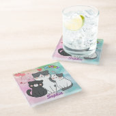 Adortable graue Katzen Meow Liebe Personalisiert Glasuntersetzer (Schrägansicht)