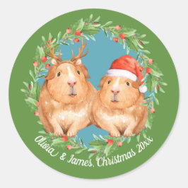 Adortable Guinea Pig Weihnachten Paar Runder Aufkleber